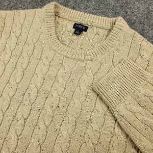 J Crew Cable Knit Sweater Large Fisherman Cotton Knit Crewneck Oatmeal Beige